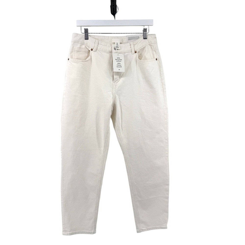 H&M Mom Jeans‎ Loose Fit High Waist 10 Cream Womens Denim Tapered Leg NWT